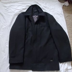 Calvin Klein Mens Large Wool Coat Black Zip Jacket